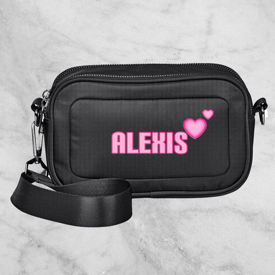 Urban Unisex Crossbody Bag - Hearts + Name
