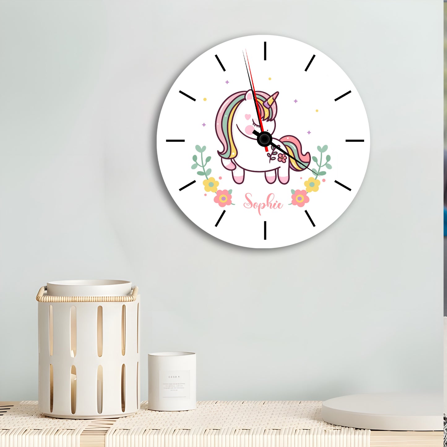 Personalised Wall Clock - Unicorn + Name