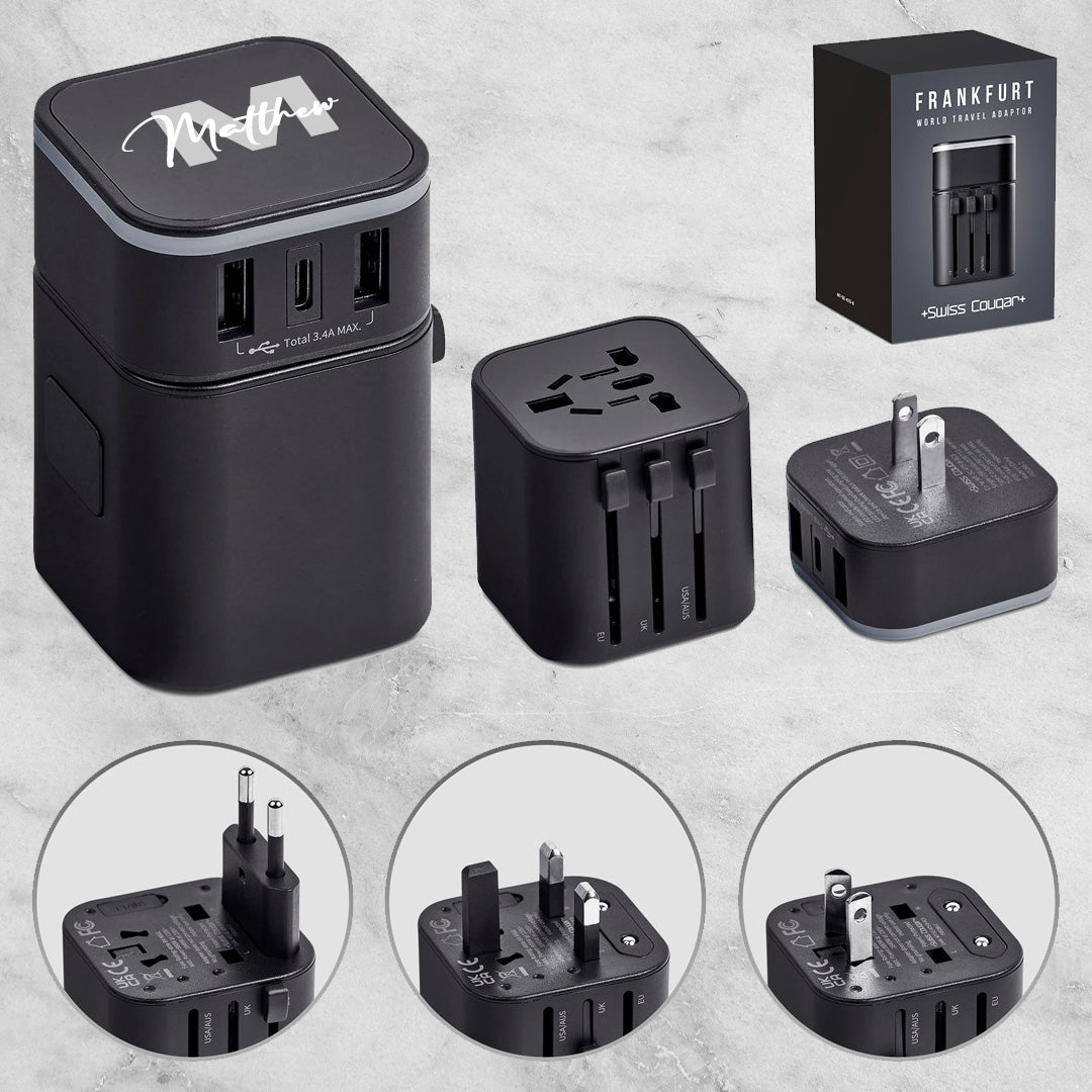 Personalised Geneva Pro Travel Adaptor - Initial + Name