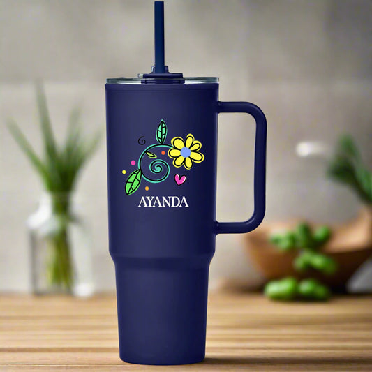 Personalised Flower TempLock Double-Wall Mug