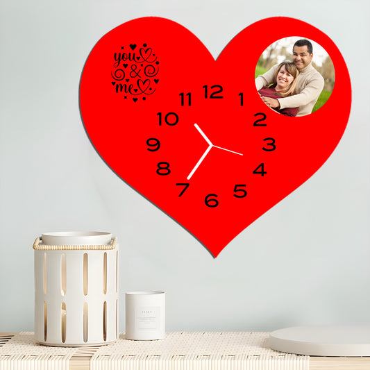 Personalised Heart Wall Clock - Red Heart + Photo
