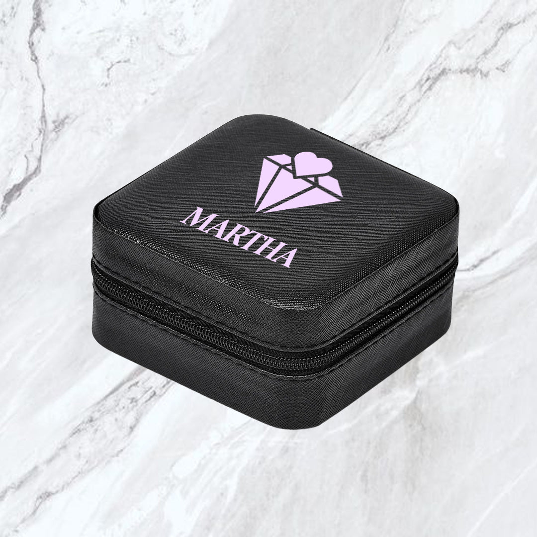 Elegance Travel Jewellery Box - Diamond + Name