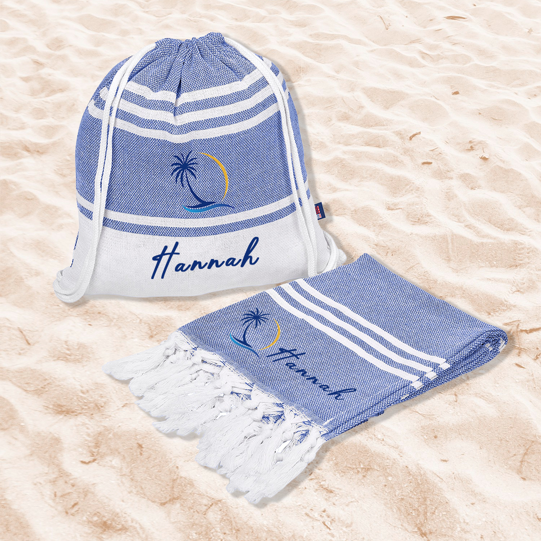 Signature Cotton-Rich Beach Towel & Drawstring Bag - Name + Art