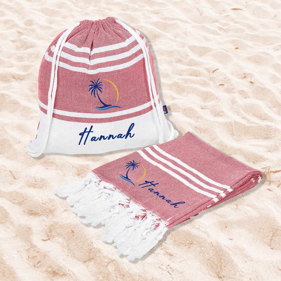 Signature Cotton-Rich Beach Towel & Drawstring Bag - Name + Art