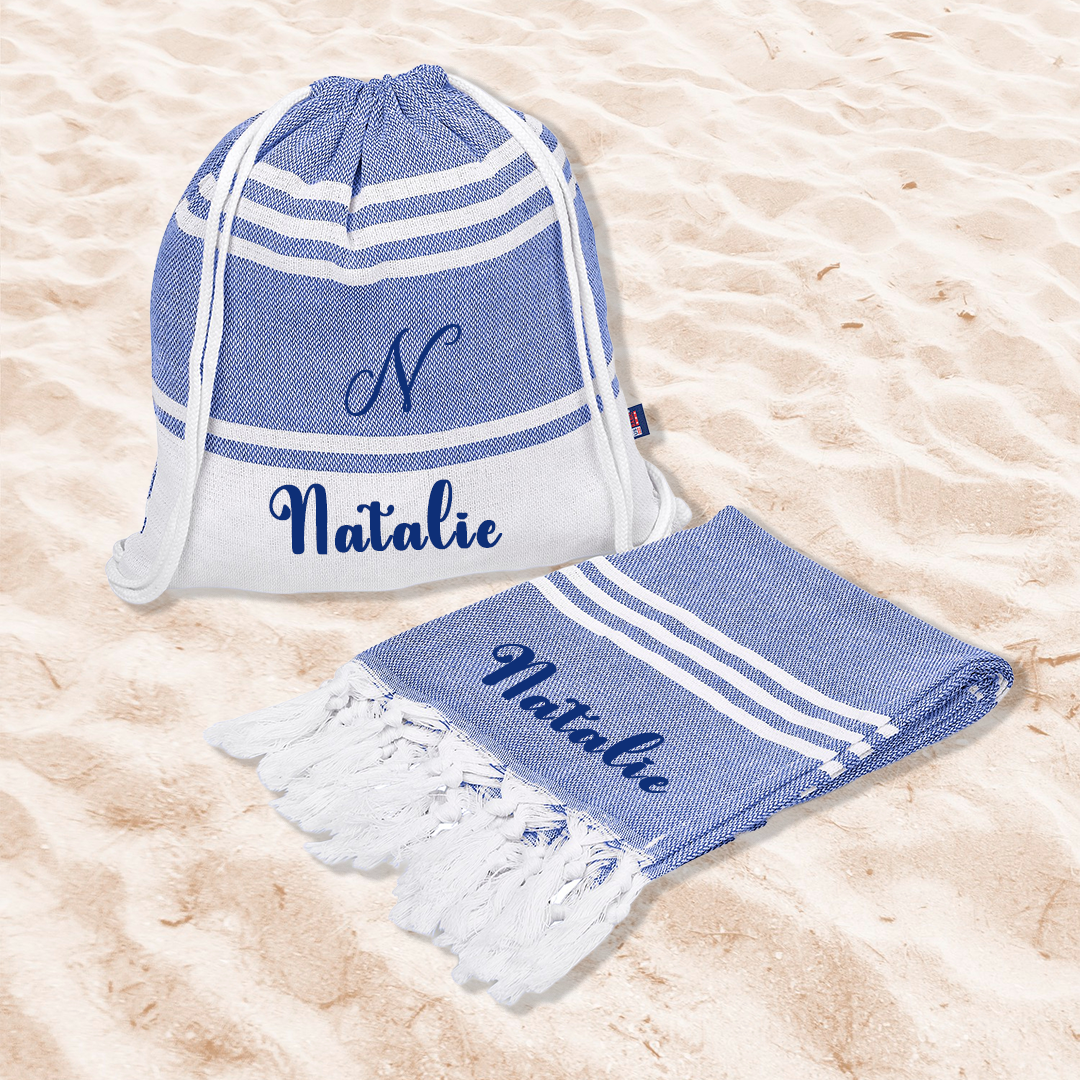 Signature Cotton-Rich Beach Towel & Drawstring Bag - Name + Initial