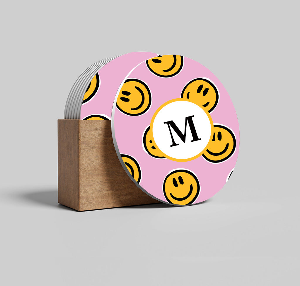 Personalised Coaster Set - Smiley Initial