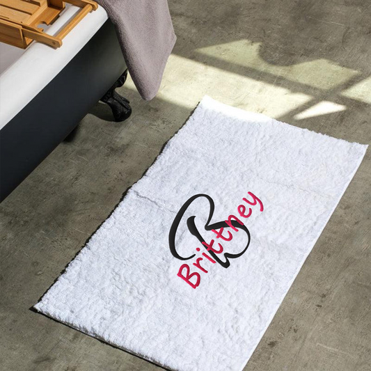 Cotton Bay Super Soft Anti-Slip Bath Mat - Initial + Red Name