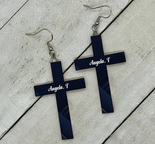 Cross Earrings - Name + Initial