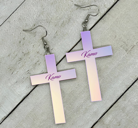 Cross Earrings - Purple Name