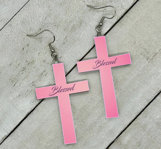 Cross Earrings - Name (Pink)