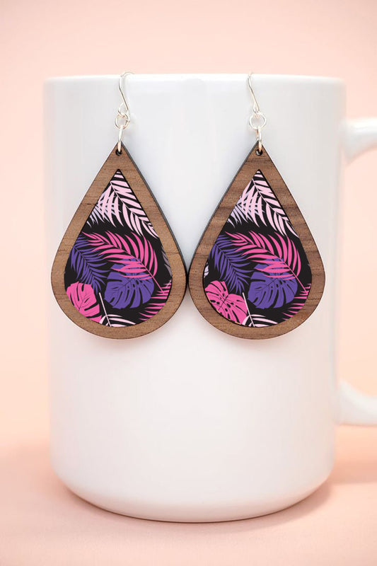Teardrop Earrings - Leafy Print