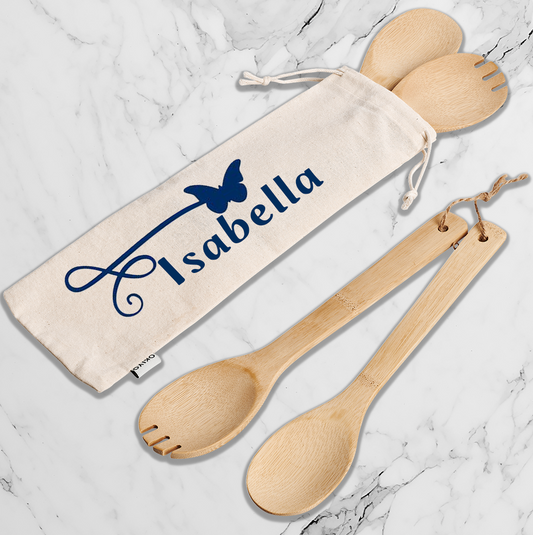 Ecopair Bamboo Salad Servers - Name + art