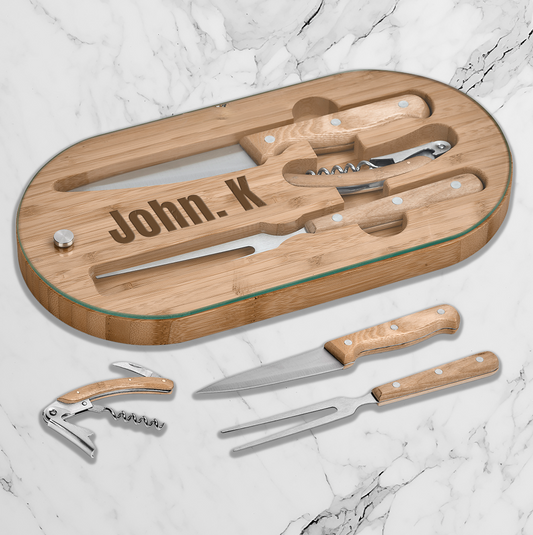Prep & Pour Bamboo Food & Wine set - Name + Initial