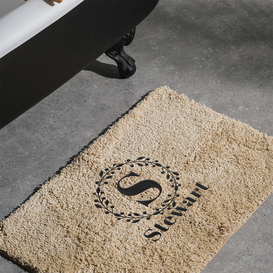Cotton BareBay Anti-Slip Bath Mat - Initial + Name