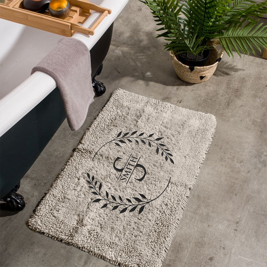 Bathroom Soft Luxury Cotton Rug - Leafy Initial + Name