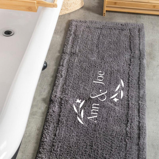 Soft Cotton Rug - Steel Grey - Leaf + Name