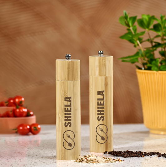 Bamboo Seasoning Salt or Pepper Mill - Name + Art