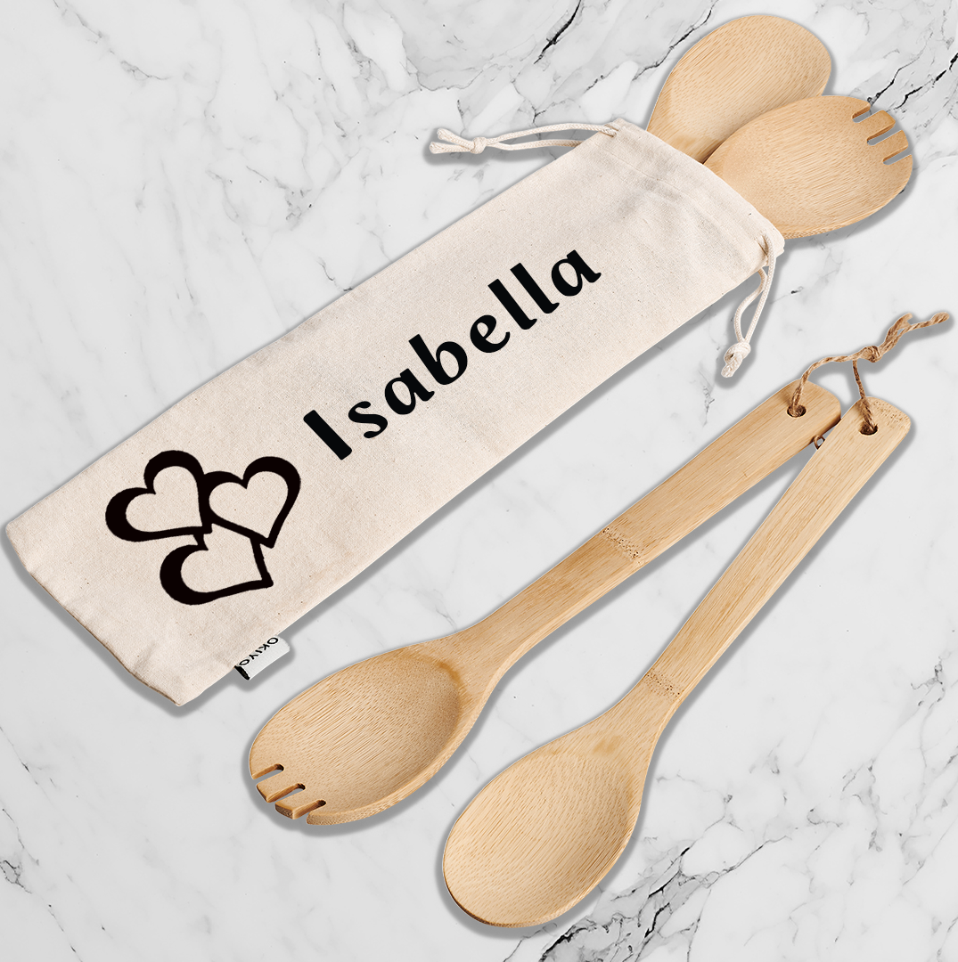 Ecopair Bamboo Salad Servers - Name + Love art