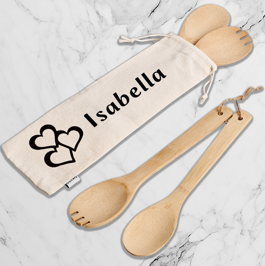 Ecopair Bamboo Salad Servers - Name + Love art
