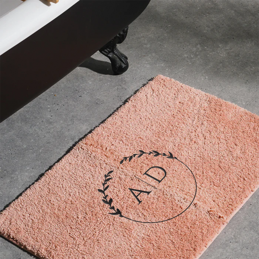 Cotton BareBay Anti-Slip Bath Mat - Round Leaf + Initials