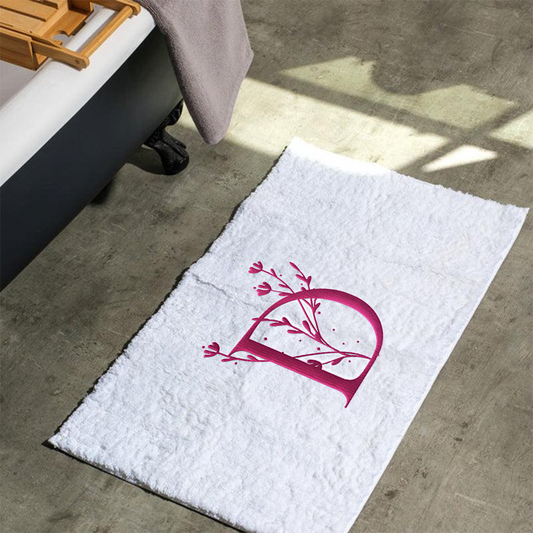 Cotton Bay Super Soft Anti-Slip Bath Mat  - Red Initial