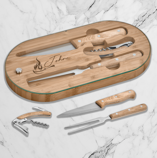 Prep & Pour Bamboo Food & Wine set - Fire + Name