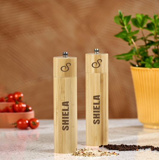 Bamboo Seasoning Salt or Pepper Mill - Name + Initial
