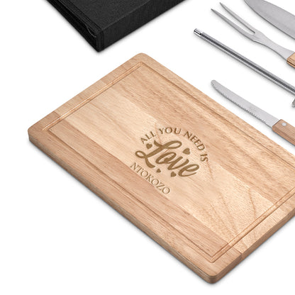 Personalized Oakwood 5-Pieces Braai & Carving Message All you need is Love