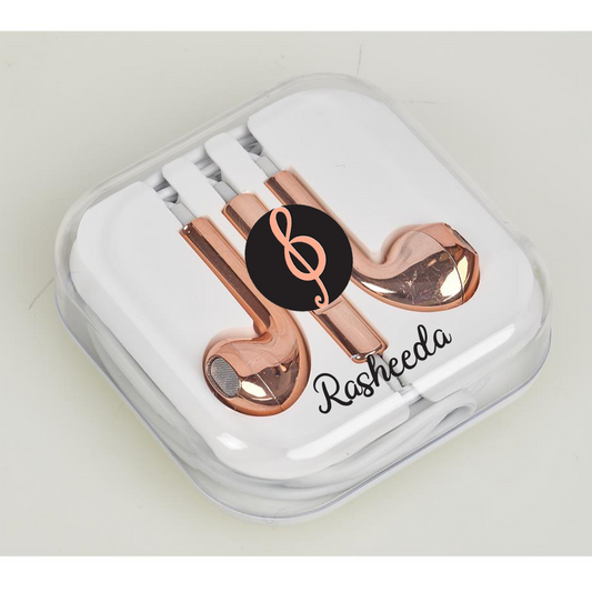 Personalised Music Note Rose Gold Earbuds