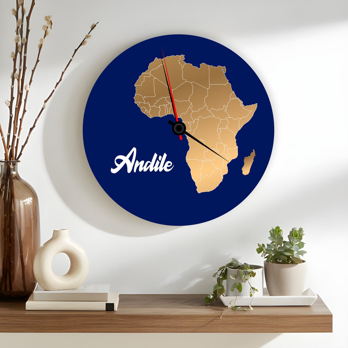 Personalised Wall Clock - Gold Africa + Name