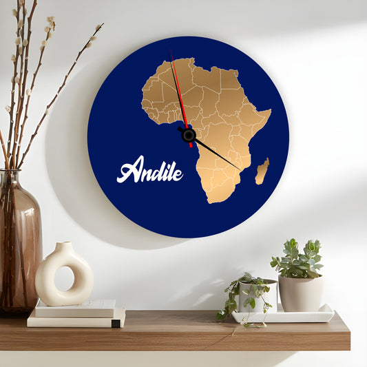 Personalised Wall Clock - Gold Africa + Name