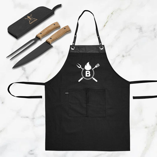 Personalized Grill Master Carving Set - Initial Name Braai Apron