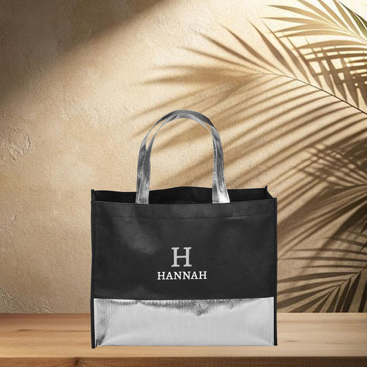 Non-Woven Shopper Bag - Grey Initial + Name