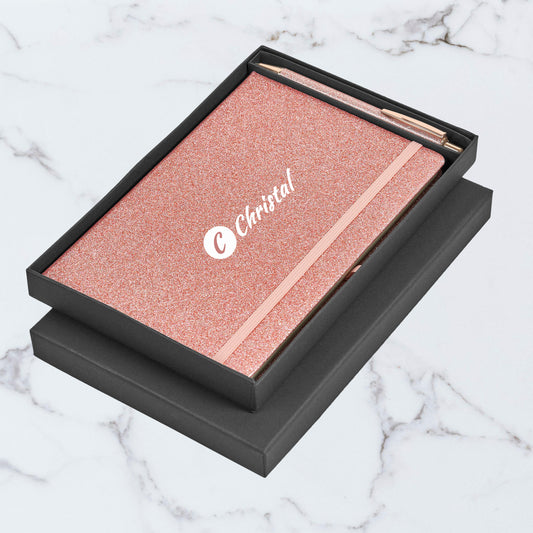 Glimmer Executive Notebook & Pen Set - Initial + Name (Vertical Center)
