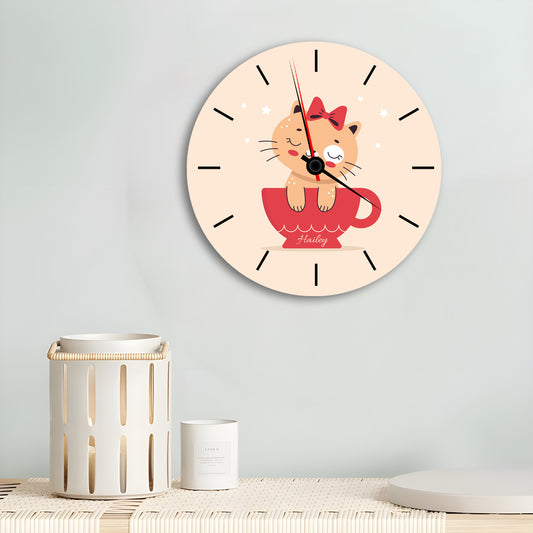 Personalised Wall Clock - Kitty + Name