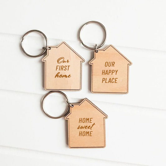 Personalised Wooden House Keyring - Message