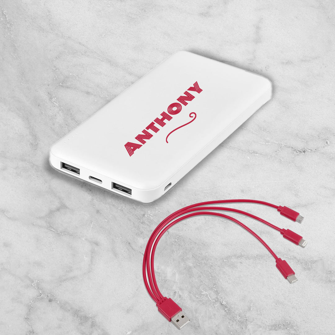 PowerSlim 10 Compact Power Bank – Wave + Name (10,000mAh)