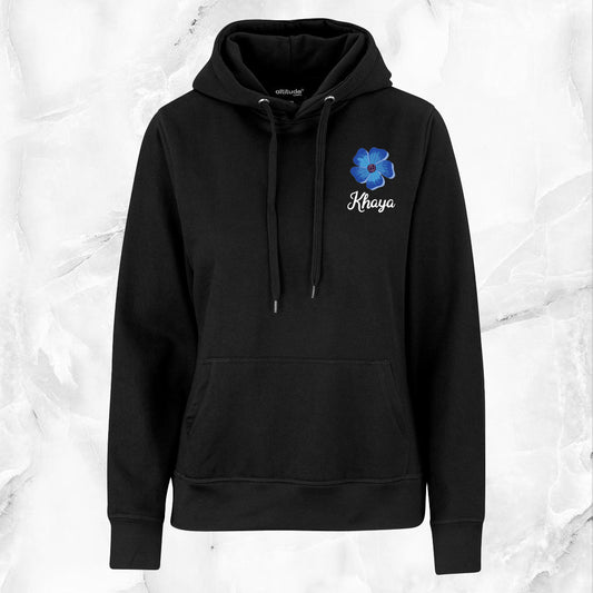Ladies Essential Hooded Sweater - Blue Flower + Name