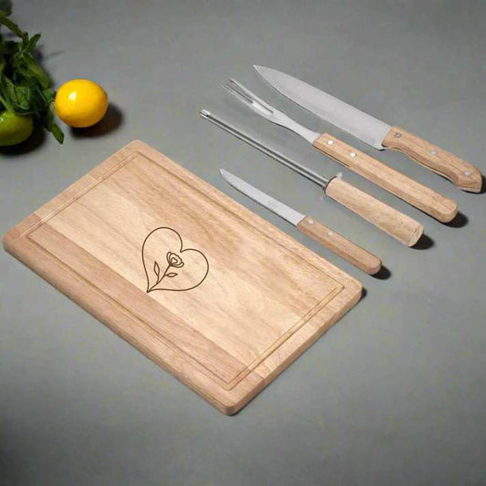 Personalised Oakwood 5-Piece Braai & Carving Set - Love Art