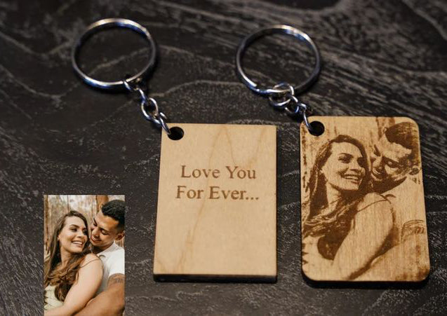 Personalised Wooden Keyring Set  - Photo + Message