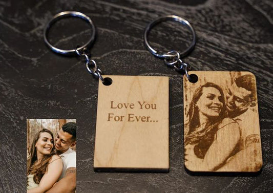 Personalised Wooden Keyring Set  - Photo + Message