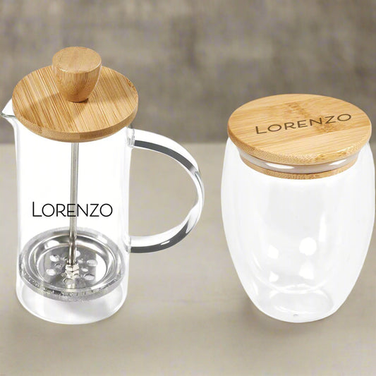 Savor & Sip Glass & Bamboo Coffee Set - Name
