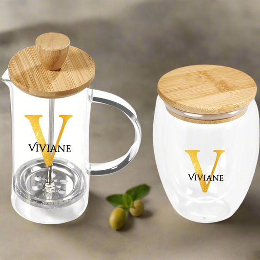 Glass & Bamboo Coffee Set