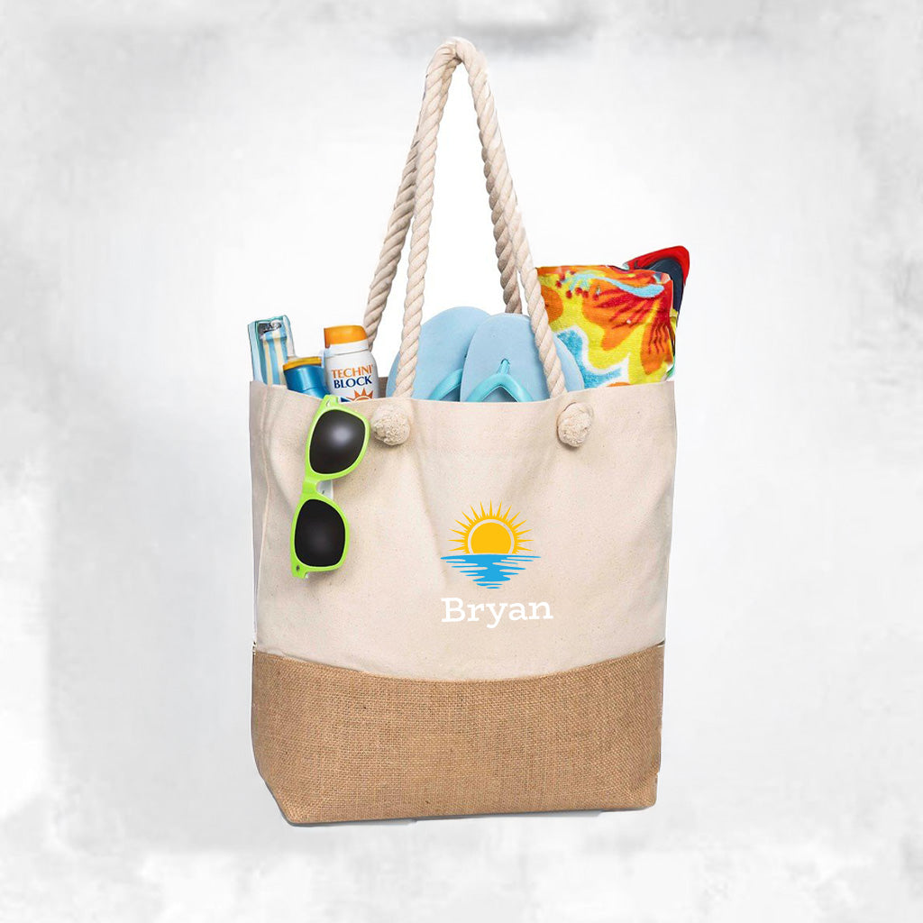 Okiyo Suna Jute & Cotton Beach Bag - Name