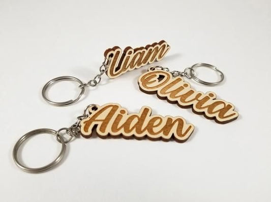 Personalised Wooden Keyring - Name ONLY