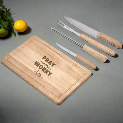 Personalised Oakwood 5-Piece Braai & Carving Set - Pray More