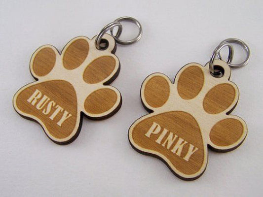 Personalised Wooden Puppy Feet Keyring Set - Names