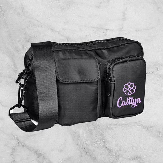 T-Series Unisex Crossbody Bag - Flower + Name