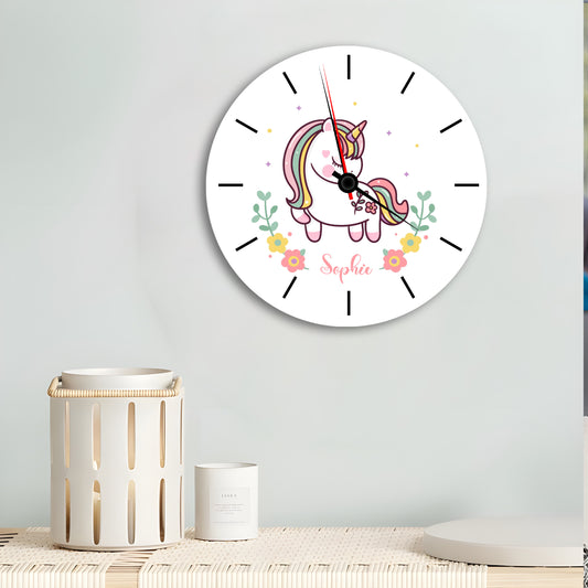 Personalised Wall Clock - Unicorn + Name
