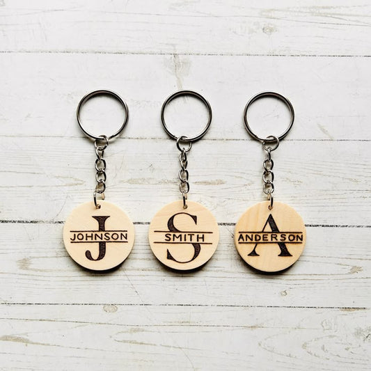 Personalised Wooden Keyring - Initial + Name